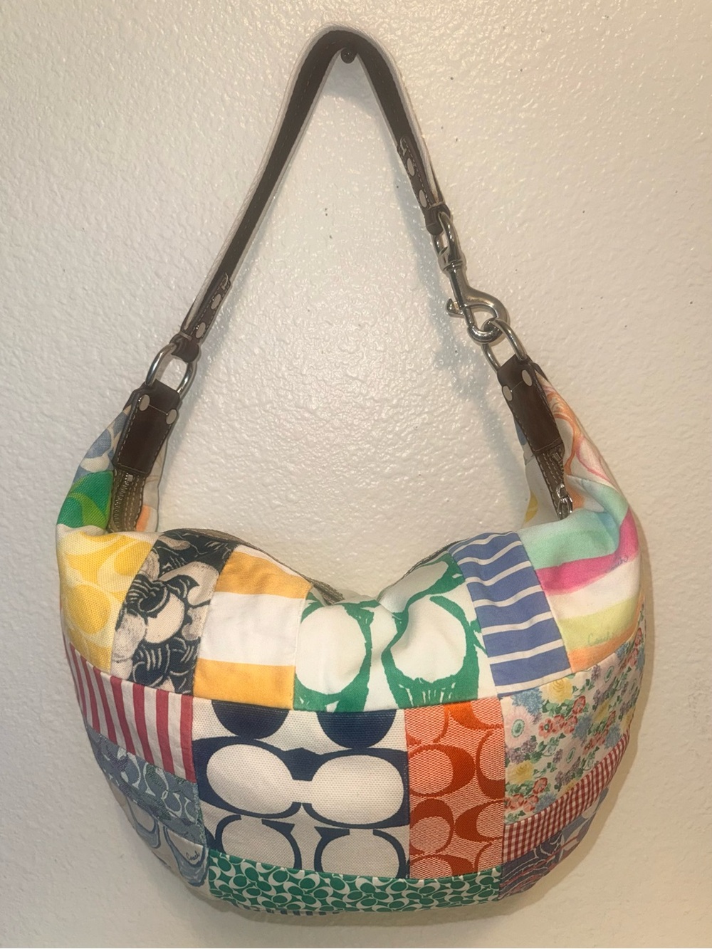 Coach Multicolor Patchwork Shoulder Bag with Brown Strap